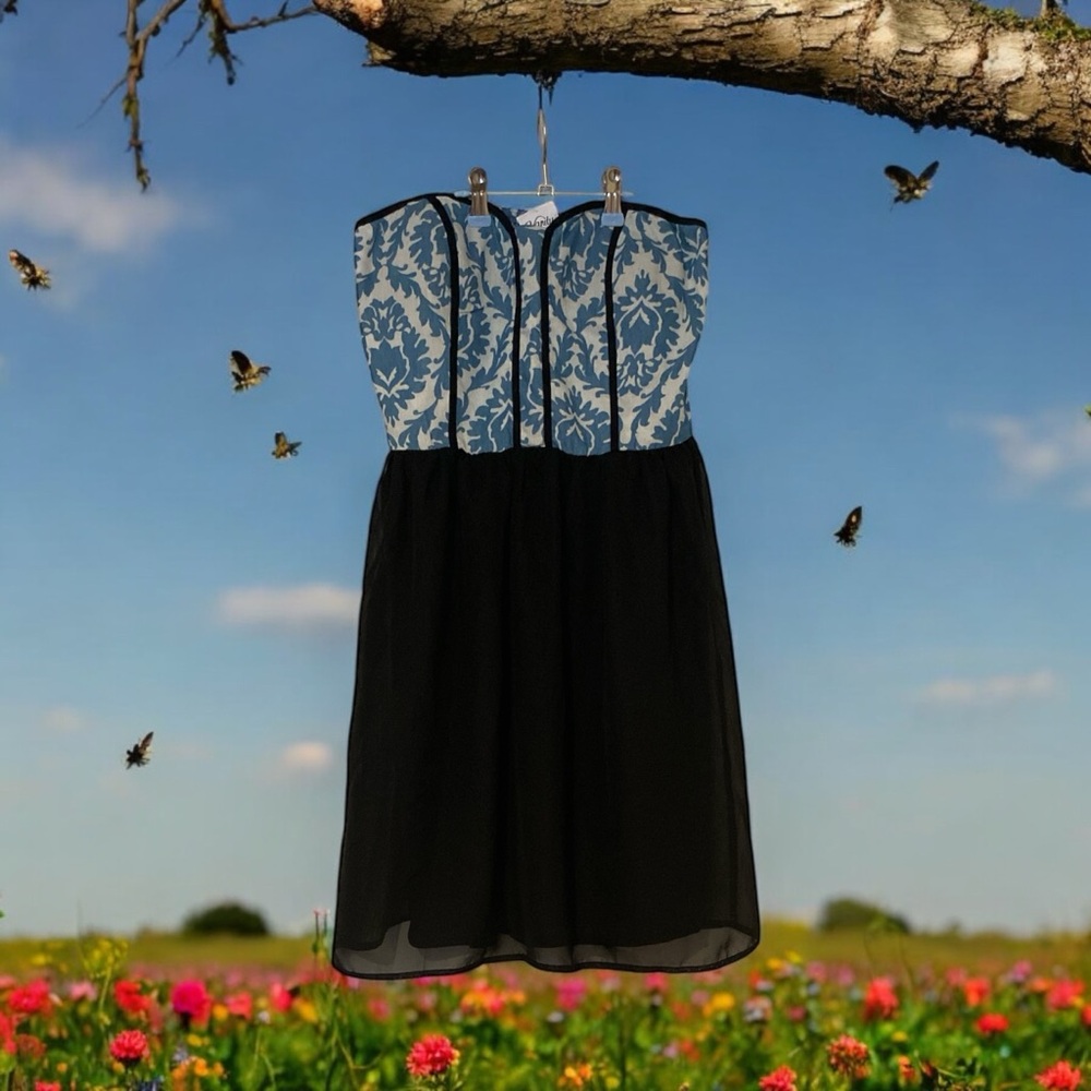 Vanity Strapless Dress - Blue and Black